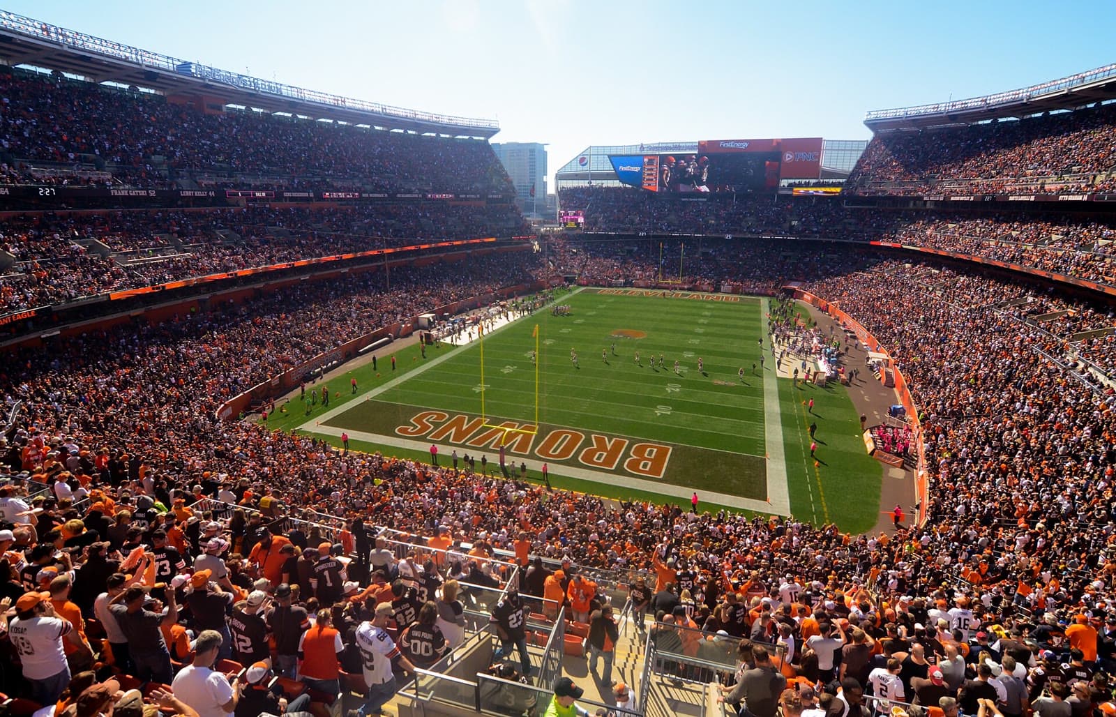 The Browns' stadium in Cleveland during a game against the Steelers.